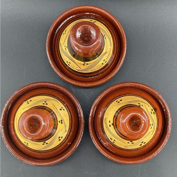 3 Moroccan Tangine Lidded Serv Pots Handcrafted Terra Cotta 5"DIA x 4.5"H x1.5"D - Picture 3 of 5